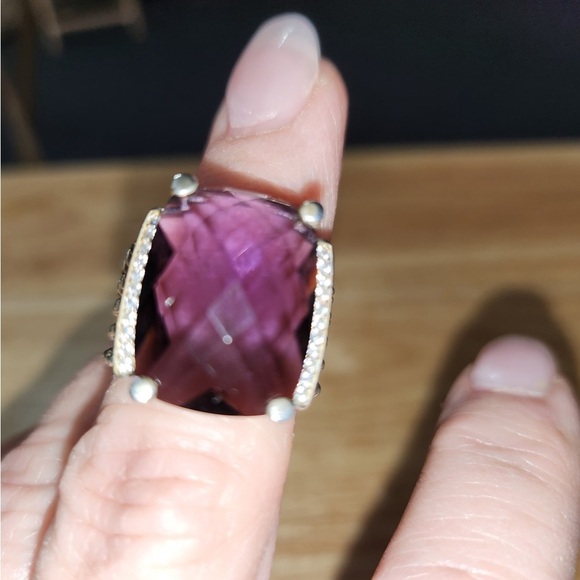 David Yurman 925 silver Amethyst and diamond classic cable rope ring.  4 cables - Picture 4 of 15